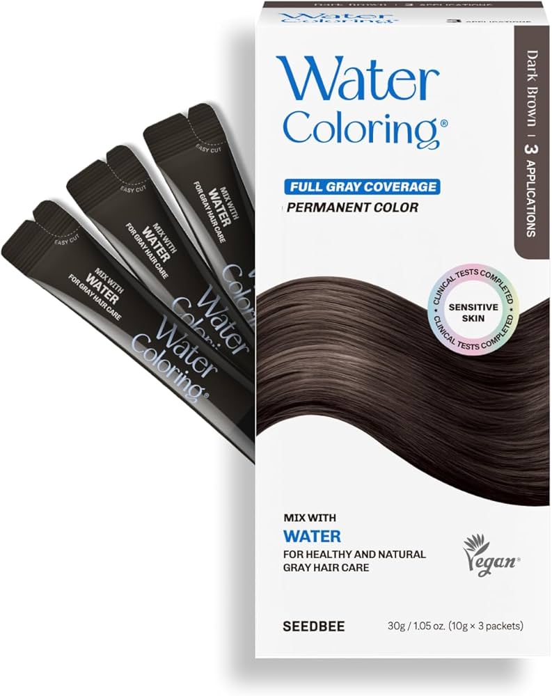 Water coloring Full Gray Coverage    Natural Black , Dark Brown , Medium Brown , Wine