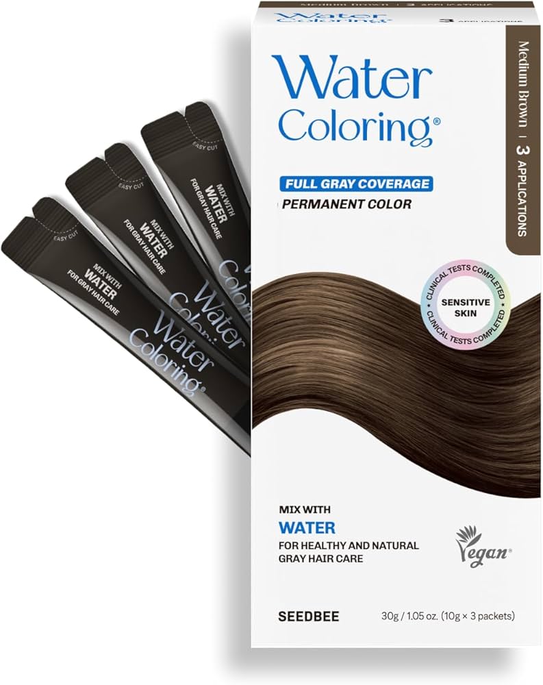 Water coloring Full Gray Coverage    Natural Black , Dark Brown , Medium Brown , Wine
