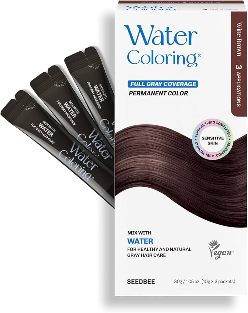 Water coloring Full Gray Coverage    Natural Black , Dark Brown , Medium Brown , Wine
